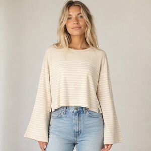 rag & bone Striped Long Sleeve Top Womens LG Beige White Bell Sleeve Jersey‎